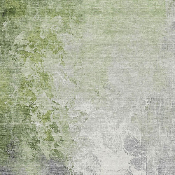HomeRoots 9' X 12' Artichoke Green Gray Ivory Abstract Rug - Washable, UV Protected, Durable for Busy Homes 705448