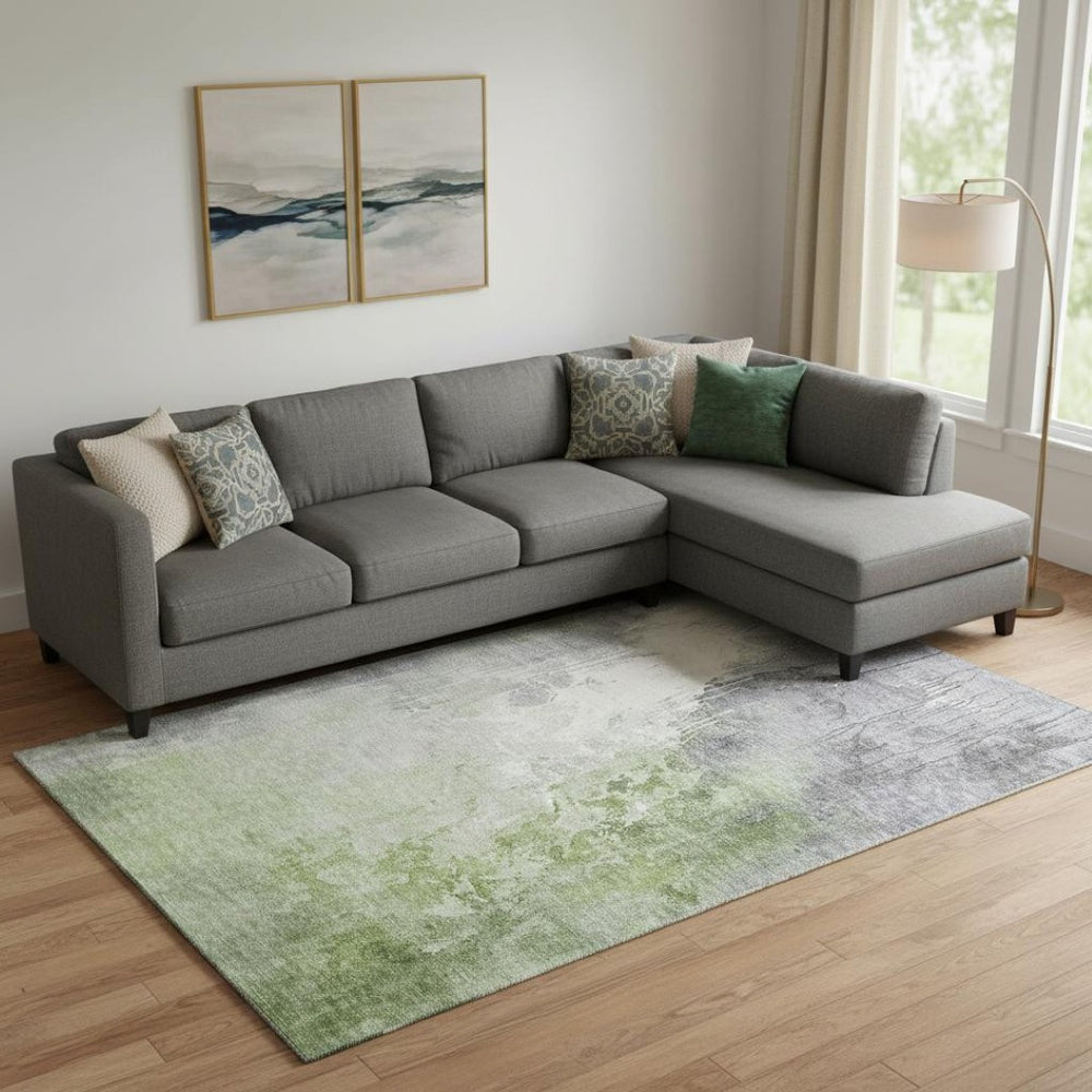 HomeRoots 10' Artichoke Green Gray Ivory Abstract Washable Area Rug - Durable, Stylish & UV Protected Design 705449