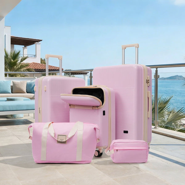 English Elm Luggage 5 Piece Hardside Abs Set with Front Access Carry on and Tsa Spinner Wheels Light Pink N732P391579U