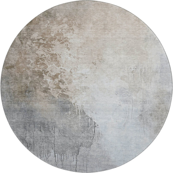 HomeRoots 8' Beige and Ivory Abstract Round Rug - Washable, UV Protected, Durable, Family-Friendly Design! 705452