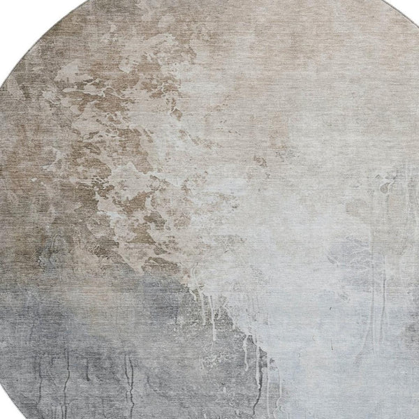 HomeRoots 8' Beige and Ivory Abstract Round Rug - Washable, UV Protected, Durable, Family-Friendly Design! 705452