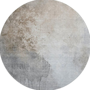 HomeRoots 8' Beige and Ivory Abstract Round Rug - Washable, UV Protected, Durable, Family-Friendly Design! 705452