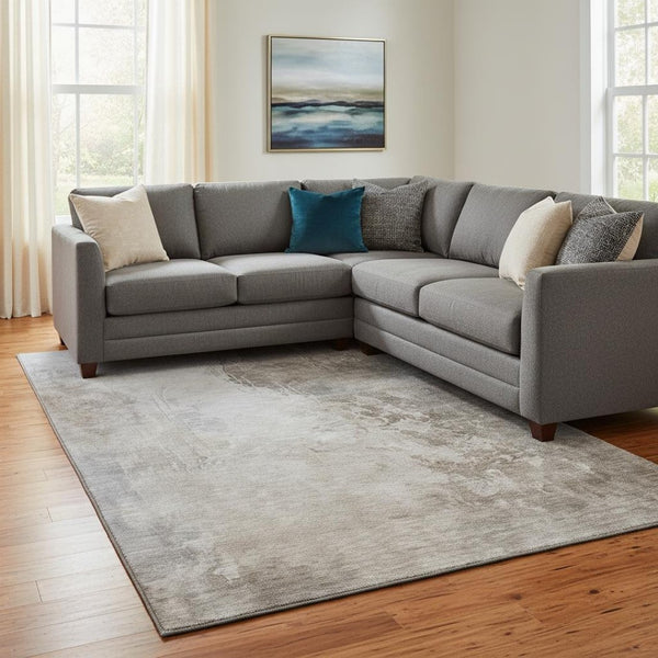 HomeRoots 8' X 10' Washable Beige and Ivory Abstract Area Rug with UV Protection for Modern Home Décor 705453