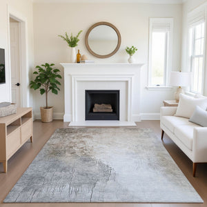 HomeRoots 10' X 14' Beige And Ivory Abstract Washable Area Rug - Durable, UV-Protected, Stylish & Easy Care! 705455