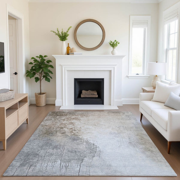 HomeRoots 10' X 14' Beige And Ivory Abstract Washable Area Rug - Durable, UV-Protected, Stylish & Easy Care! 705455