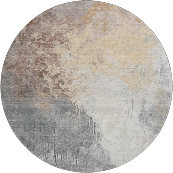 HomeRoots 8' Coral Beige and Ivory Abstract Washable Round Area Rug with UV Protection for Modern Spaces 705458