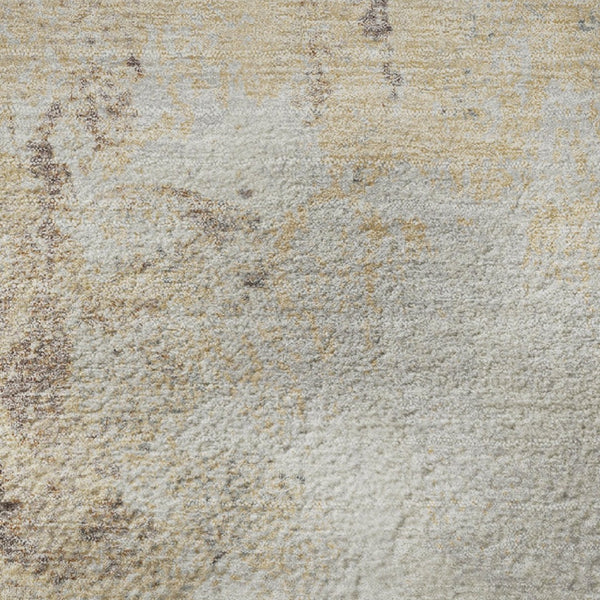 HomeRoots 8' Coral Beige and Ivory Abstract Washable Round Area Rug with UV Protection for Modern Spaces 705458