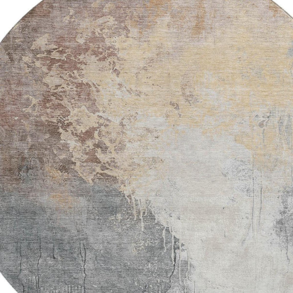 HomeRoots 8' Coral Beige and Ivory Abstract Washable Round Area Rug with UV Protection for Modern Spaces 705458