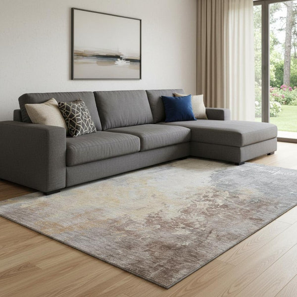HomeRoots 8' X 10' Coral Beige Ivory Abstract Washable Area Rug with UV Protection for Modern Homes & Style 705459