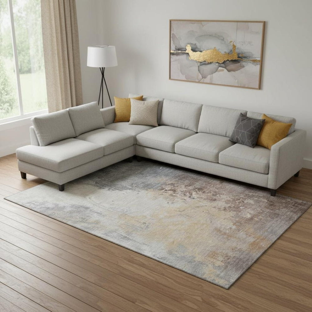 HomeRoots 9' X 12' Stylish Coral Beige Ivory Abstract Area Rug - Washable, UV Protected, Pet Friendly Design 705460