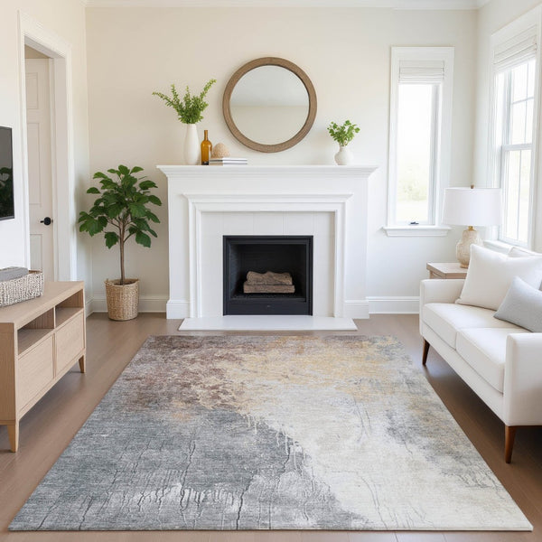 HomeRoots 9' X 12' Stylish Coral Beige Ivory Abstract Area Rug - Washable, UV Protected, Pet Friendly Design 705460