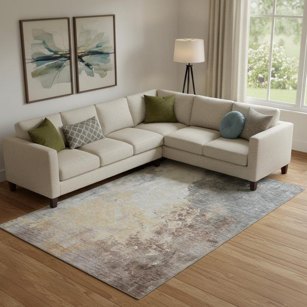 HomeRoots 10' X 14' Coral Beige Ivory Abstract Area Rug - Durable, Washable, UV Protected for Busy Homes 705461