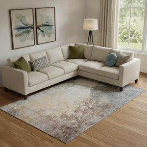 HomeRoots 10' X 14' Coral Beige Ivory Abstract Area Rug - Durable, Washable, UV Protected for Busy Homes 705461