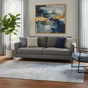 HomeRoots 5' X 8' Stylish Denim Blue Gray Ivory Abstract Area Rug – Washable, UV Protected, Family-Friendly Decor 705463