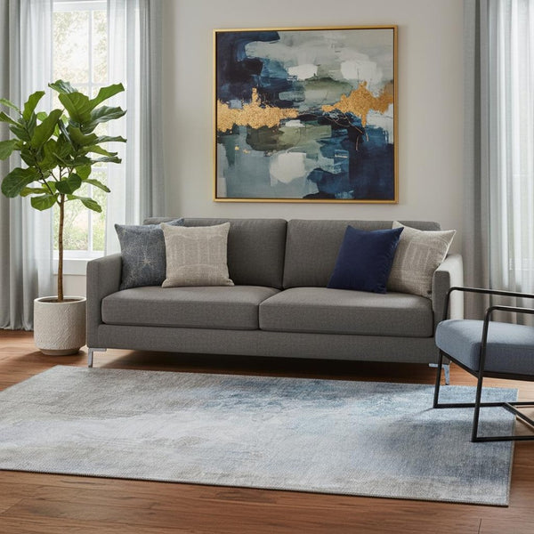 HomeRoots 5' X 8' Stylish Denim Blue Gray Ivory Abstract Area Rug – Washable, UV Protected, Family-Friendly Decor 705463