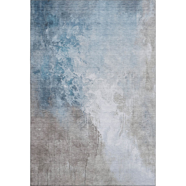 HomeRoots 5' X 8' Stylish Denim Blue Gray Ivory Abstract Area Rug – Washable, UV Protected, Family-Friendly Decor 705463