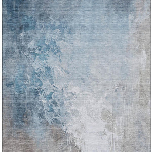 HomeRoots 5' X 8' Stylish Denim Blue Gray Ivory Abstract Area Rug – Washable, UV Protected, Family-Friendly Decor 705463