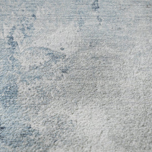 HomeRoots 8' Denim Blue Gray Ivory Abstract Washable Round Rug – Stain-Resistant & UV Protected for Comfort 705464