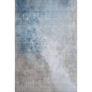 HomeRoots 8' X 10' Denim Blue Gray Ivory Abstract Area Rug – Machine-Washable, UV Protected & Non-Slip Backing 705465