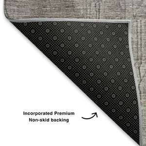 HomeRoots 8' X 10' Denim Blue Gray Ivory Abstract Area Rug – Machine-Washable, UV Protected & Non-Slip Backing 705465