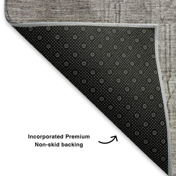 HomeRoots 8' X 10' Denim Blue Gray Ivory Abstract Area Rug – Machine-Washable, UV Protected & Non-Slip Backing 705465