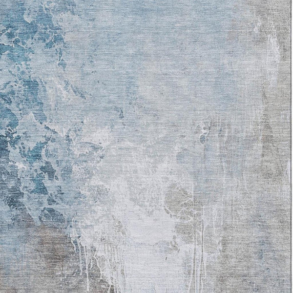 HomeRoots 8' X 10' Denim Blue Gray Ivory Abstract Area Rug – Machine-Washable, UV Protected & Non-Slip Backing 705465