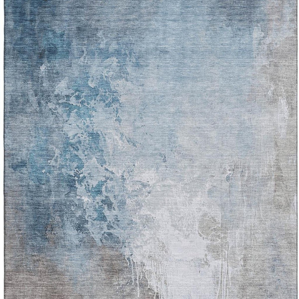 HomeRoots 8' X 10' Denim Blue Gray Ivory Abstract Area Rug – Machine-Washable, UV Protected & Non-Slip Backing 705465