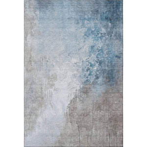 HomeRoots 9' X 12' Contemporary Denim Blue Gray Ivory Washable Area Rug with UV Protection for Homes 705466