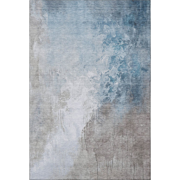 HomeRoots 9' X 12' Contemporary Denim Blue Gray Ivory Washable Area Rug with UV Protection for Homes 705466