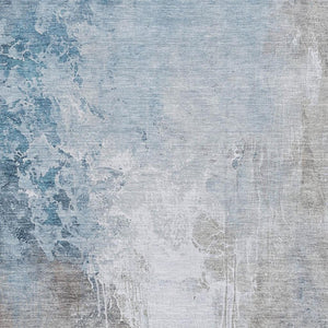 HomeRoots 10' Denim Blue Gray Ivory Abstract Washable Area Rug - UV Protected, Stain Resistant, Family-Friendly! 705467