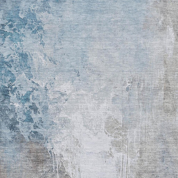 HomeRoots 10' Denim Blue Gray Ivory Abstract Washable Area Rug - UV Protected, Stain Resistant, Family-Friendly! 705467