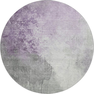 HomeRoots 8' Lavender and Ivory Abstract Washable Round Rug - UV Protected, Stain Resistant, Modern Design 705470
