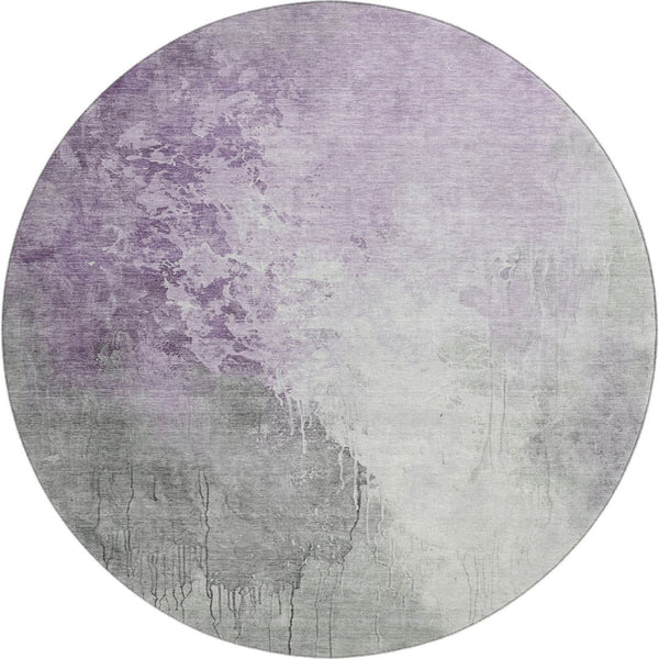 HomeRoots 8' Lavender and Ivory Abstract Washable Round Rug - UV Protected, Stain Resistant, Modern Design 705470