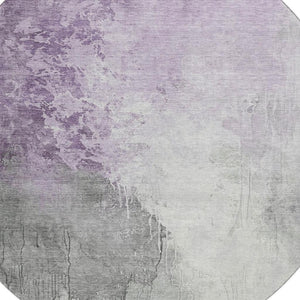 HomeRoots 8' Lavender and Ivory Abstract Washable Round Rug - UV Protected, Stain Resistant, Modern Design 705470