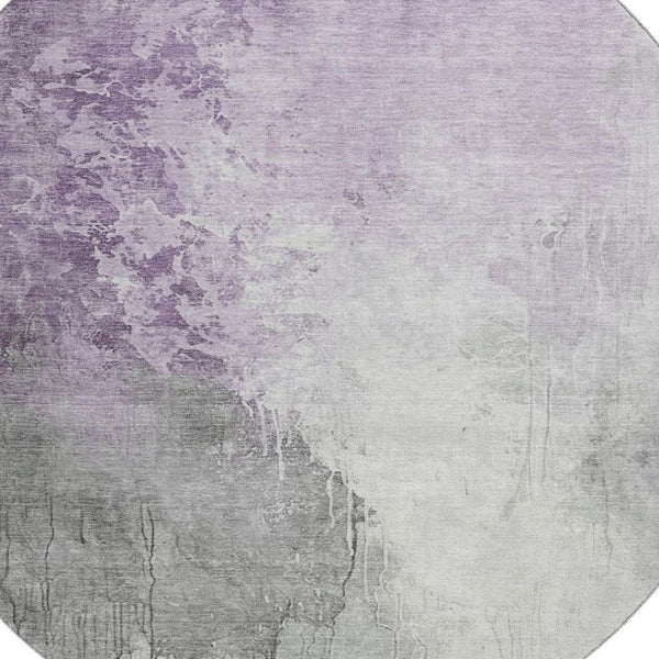HomeRoots 8' Lavender and Ivory Abstract Washable Round Rug - UV Protected, Stain Resistant, Modern Design 705470