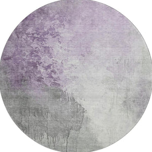 HomeRoots 8' Lavender and Ivory Abstract Washable Round Rug - UV Protected, Stain Resistant, Modern Design 705470