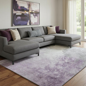 HomeRoots 8' X 10' Stylish Lavender & Ivory Abstract Washable Area Rug with UV Protection for Homes & Pets 705471