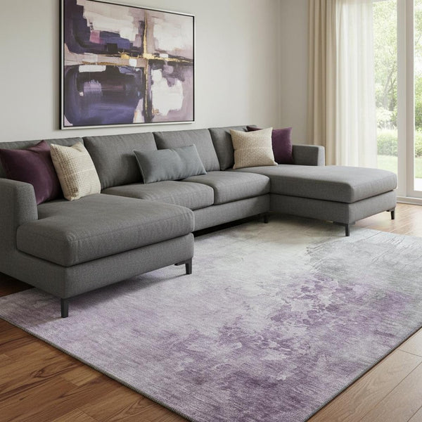 HomeRoots 8' X 10' Stylish Lavender & Ivory Abstract Washable Area Rug with UV Protection for Homes & Pets 705471