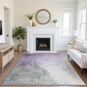 HomeRoots 8' X 10' Stylish Lavender & Ivory Abstract Washable Area Rug with UV Protection for Homes & Pets 705471