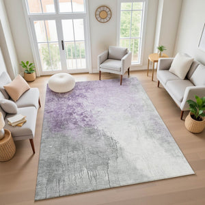 HomeRoots 8' X 10' Stylish Lavender & Ivory Abstract Washable Area Rug with UV Protection for Homes & Pets 705471