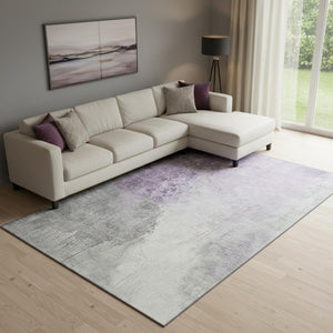 HomeRoots 9' X 12' Abstract Lavender and Ivory Washable Area Rug - UV Protected, Stain Resistant, Stylish Comfort 705472