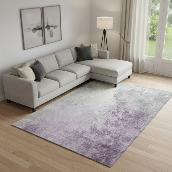HomeRoots 10' X 14' Modern Lavender and Ivory Abstract Washable Area Rug with UV Protection for Easy Care 705473