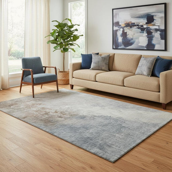 HomeRoots 5' X 8' Modern Abstract Washable Area Rug in Rust Gray Ivory with UV Protection & Stain Resistance 705475