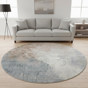 HomeRoots 8' Washable Round Rug in Rust Gray Ivory – Abstract Design with UV Protection & Stain Resistance 705476