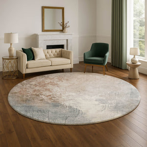 HomeRoots 8' Washable Round Rug in Rust Gray Ivory – Abstract Design with UV Protection & Stain Resistance 705476
