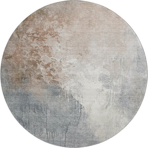 HomeRoots 8' Washable Round Rug in Rust Gray Ivory – Abstract Design with UV Protection & Stain Resistance 705476
