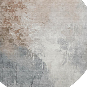 HomeRoots 8' Washable Round Rug in Rust Gray Ivory – Abstract Design with UV Protection & Stain Resistance 705476