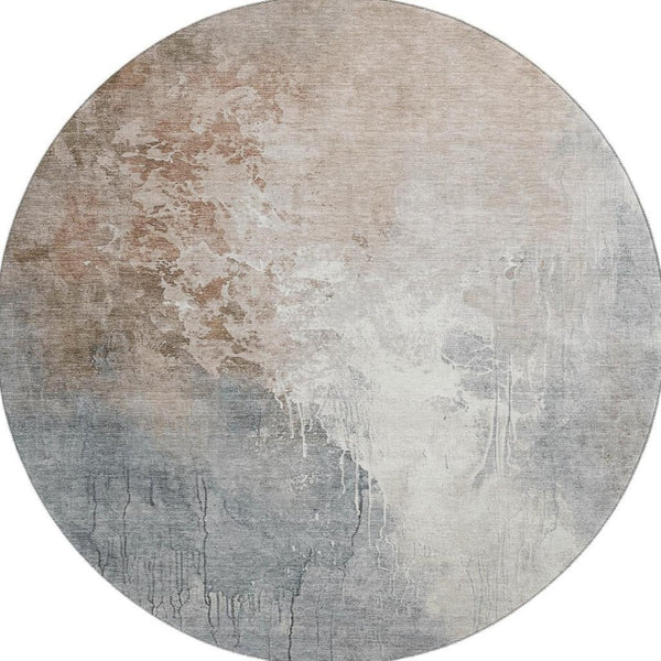 HomeRoots 8' Washable Round Rug in Rust Gray Ivory – Abstract Design with UV Protection & Stain Resistance 705476