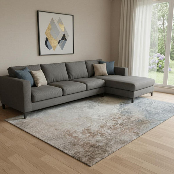 HomeRoots 8' x 10' Stylish Rust Gray Ivory Abstract Washable Area Rug with UV Protection & Stain Resistance 705477