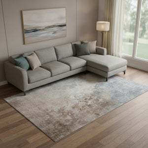 HomeRoots 9' X 12' Washable Abstract Area Rug in Rust, Gray & Ivory – Durable, Stain Resistant & UV Protected! 705478